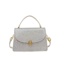 Borsa a tracolla con paillettes argento da donna con fibbia a doppio anello d'oro - Bianco