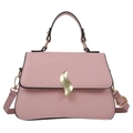 Sac à main trapèze rose minimaliste avec boucle feuille dorée vue de face - Rose