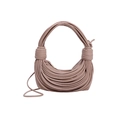Dusty rose woven knotted handbag with structured leather tubes and slim shoulder strap - Khaki