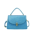 Borsa a tracolla con paillettes blu, fibbia dorata e manico in finta pelle coordinata - Blu