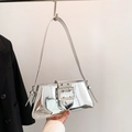 Silver mirror y2k baguette shoulder bag with metallic finish and buckle detail - Silver