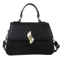 Sac à main noir en cuir avec fermoir doré ondulé et bandoulière amovible réglable - Noir