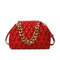Red quilted cloud bag for women with gold chunky chain handle and leather strap - Red