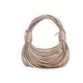 Champagne gold woven handbag with modern knotted handle and metallic finish - Gold