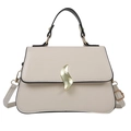 Sac bandoulière beige minimaliste avec boucle dorée élégante et détails noirs - Blanc