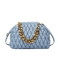 Light blue quilted cloud bag with thick gold chain handle and adjustable leather strap - Blue
