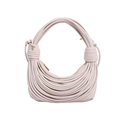 Creamy white woven knotted handbag with layered leather cords and semi-circle design - Off White