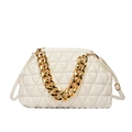 White quilted cloud bag with chunky gold chain strap and adjustable crossbody strap - White