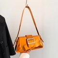 Retro orange patent leather underarm bag with oversized metallic buckle detail - Orange