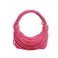 Chic rose red woven handbag with layered knotted cords and golden zipper closure - Pink