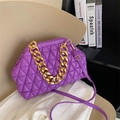 Purple quilted cloud bag with chunky gold chain and adjustable shoulder strap - Purple