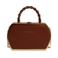 Braune sechseckige Box-Tasche mit Goldrahmen und gedrehtem Griff für Damen - Braun