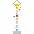 Tapiz de pared sistema solar en acuarela con planetas y borlas blancas - Tema del Sistema Solar (Estilo 1) / 32.5x130cm / Blanco