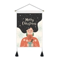 Tapisserie de Noël avec fille en pull orange et pompons pour décoration murale - 35x50cm / Fille aux Cheveux Étoilés (Style 1)