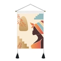 Abstrakte afrikanische Frau Wandbehang mit tropischen Blättern und geometrischen Motiven - 35x50cm / Stil 1-Abstrakte weibliche Silhouette mit tropischen Blättern