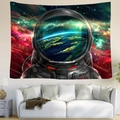 Astronaut overlooking Earth tapestry hanging over a sofa in a modern room decor - 95x73cm / Astronaut Overlooking Earth (Style 1)
