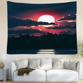 Detailed view of an astronaut space tapestry hanging over a minimalist sofa in a room - Red Moon Over Sea (Style 6)