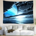 Modern astronaut space tapestry with blue planet over sofa in living room - Blue Gaseous Planet (Style 7)