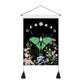 Boho Luna Motte Wandteppich mit Mondphasen und Blumen zur dekorativen Wandgestaltung - Luna-Motte-Blumenstil (Inklusive Stab, Seil, Haken, Quaste) / Standard Spezifikation