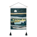 Landschaft Wandbehang mit abstrakten Goldbergen und Wald auf weißem Hintergrund - 35x50cm / Sternennacht (Stil 2)