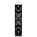 Bohemian black and white moon phase tapestry with sun face and tassel accents - Black Mystical Starry Moon Pattern (款式4) / 32.5x130cm