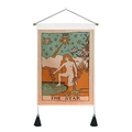 Boho Tarot-Wandteppich Der Stern mit schwarzen Quasten und Aufhängung für Zimmer - 35x50cm / Sternenmuster (The Star)