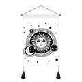Macro detail of sun and moon tapestry with black tassels and fine canvas texture - 35x50cm / Black and White Astrology Crescent Sun (Style 5)