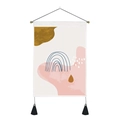 Nordic abstract wall tapestry with blue arch, pink blocks and black tassels - 35x50cm / Minimalist Arch Dots (Style 6)