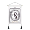 Detail of The World tarot tapestry with white fabric, black illustrations, and gold tassels - 35*50 / Style 20 (The World)