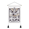 Detail view of Tarot Judgement tapestry with black tassels and golden rod ends - 35*50 / Style 19 (Judgement)