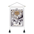 Detail of The Sun tarot tapestry with wooden hanger, black tassels and cotton linen texture - 35*50 / Style 18 (The Sun)