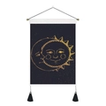 Böhmischer Wandteppich mit Sonne und Mond Motiv und schwarzen Quasten für Deko - 35x50cm / Goldene Sonne Mond Überlappung (Stil 1)