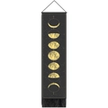 Tapisserie cycle lunaire noire avec phases de lune dorées et franges décoratives - 32.5x130cm / Fond Noir Lune d'Or (Style 2)