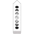 Tenture verticale phases de la lune en noir et blanc avec pompons gris décoratifs - 32.5x130cm / Fond Blanc Lune Grise (Style 1)