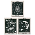 Detailed view of bohemian tarot tapestries with the star world and moon designs - 30cm x 40cm / Black & White 3-Piece Set