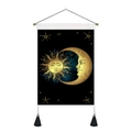 Japanischer Wandteppich mit Sonne-Mond-Motiv, goldener Akzent und schwarzen Quasten - 35x50cm / Sonne und Mond Totem