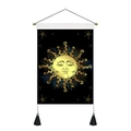 Japanischer Wandteppich mit Sonnen- und Sternenmuster, goldener Stange und schwarzen Quasten - 35x50cm / Sonnengesicht