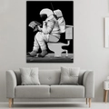Detail of creative astronaut reading newspaper wall art above a grey fabric sofa - 95x73cm (Brushed) / Style 2-Reading Astronaut