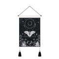 Moth and moon phase wall tapestry with geometric stars and floral patterns in black and white - 35x50cm / Line Moth Moon Phase (Style 2)