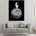 Detail of minimalist astronaut art tapestry hanging over a modern grey sofa in a living room - 95x73cm (Brushed) / Style 4-Planet Salute