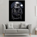 Astronaut in leather jacket wall tapestry with NASA logo and starry moon background - 95x73cm (Brushed) / Style 5-Studded Jacket Astronaut
