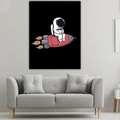 Cartoon astronaut riding a rocket art print hanging on a gray wall above a sofa - 95x73cm (Brushed) / Style 7-Rocket Riding Astronaut