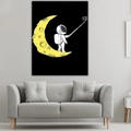 Detailed texture of astronaut canvas wall art hanging above a modern grey fabric sofa - 95x73cm (Brushed) / Style 8-Moon Selfie Astronaut