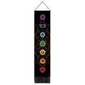 Tapiz bohemio negro de 7 chakras con geometría sagrada y flecos negros - 32.5x130cm / Black Chakra Style