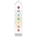 Tapiz bohemio de los siete chakras con geometría sagrada y borlas grises - 32.5x130cm / Estilo Chakra Blanco