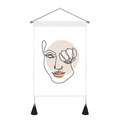 Minimalist Nordic tapestry featuring abstract female face art with pink shapes and tassels - 35x50cm / Abstract Facial Outline with Flowers (Style 2)