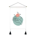 Detail of minimalist wall tapestry with artistic line art, hanging rod, and black tassels - 35x50cm / Hand Holding Crescent Moon and Stars (Style 3)