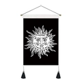 Bohemian sun totem wall tapestry in black and white with decorative tassels and hanging rod - Sun / 35x50cm