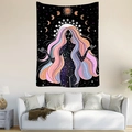 Detalle de tapiz bohemio con diosa mística y motivos celestiales de sol y luna en pared - 95x73 Cepillado / Diosa Estelar Sol Luna (Estilo 4)