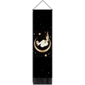 Boheems wandtapijt met maangodin, gouden print, zwarte sterrenhemel en lange kwastjes - 32.5x130cm / Sterrengodin (Stijl 2)